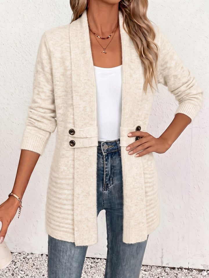 Loose Fit Open Front Button Waist Knit Cardigan Cream 1