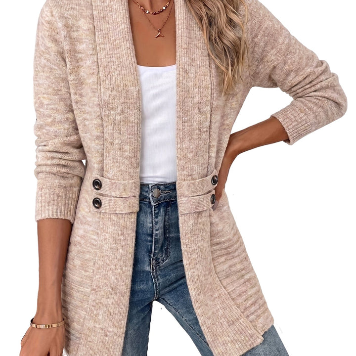 Loose Fit Open Front Button Waist Knit Cardigan on white