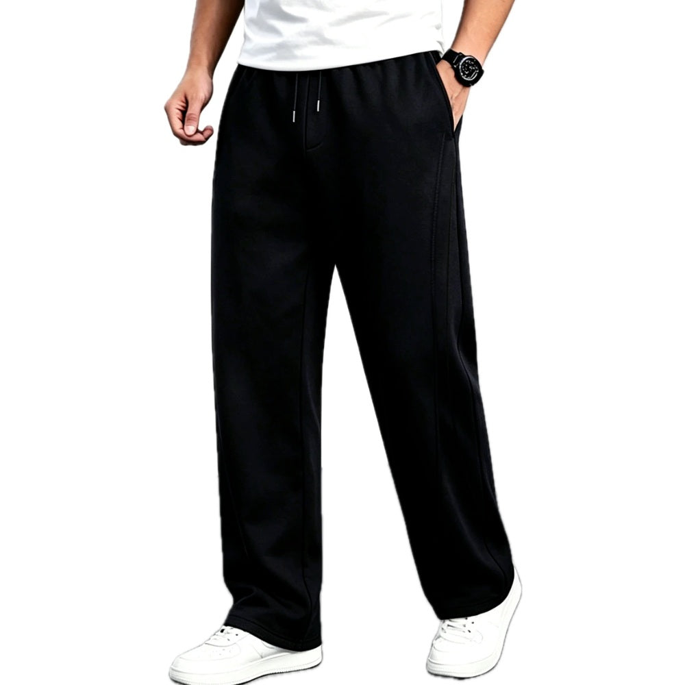 Loose Fit Straight Leg Pants Drawstring Waist Black 1