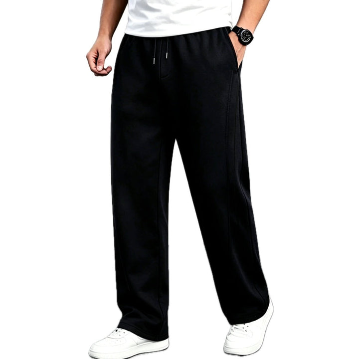 Loose Fit Straight Leg Pants Drawstring Waist Black 1