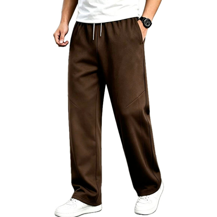 Loose Fit Straight Leg Pants Drawstring Waist Brown 1