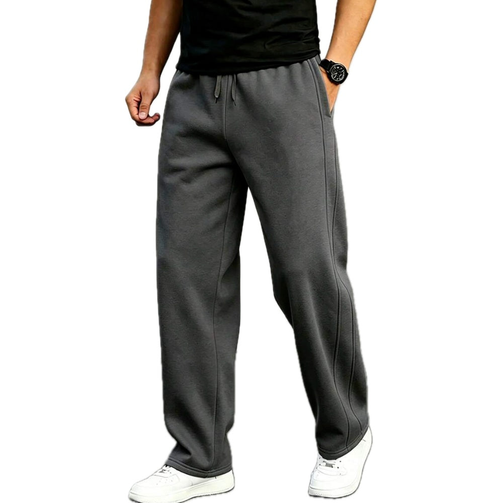 Loose Fit Straight Leg Pants Drawstring Waist Dark Gray 1