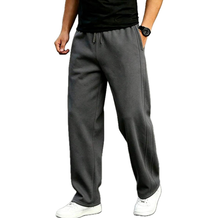 Loose Fit Straight Leg Pants Drawstring Waist Dark Gray 1