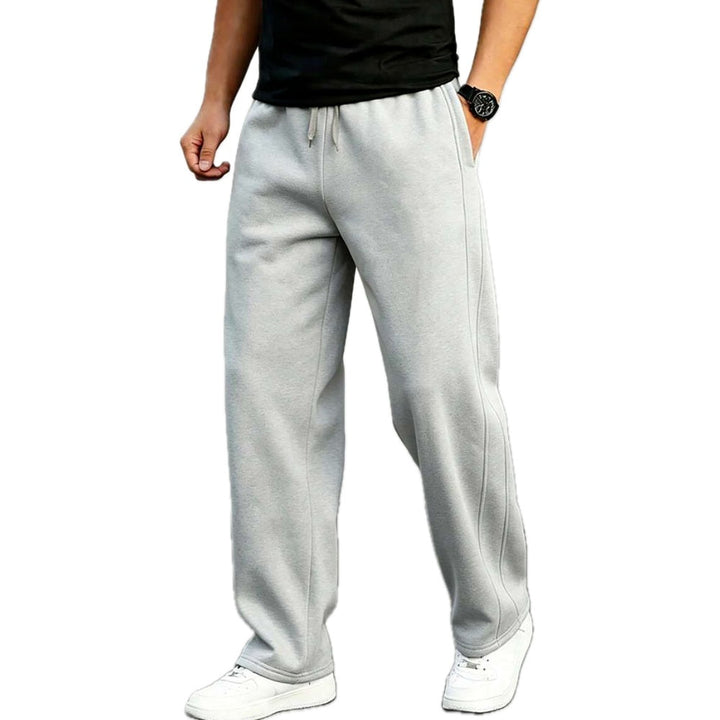 Loose Fit Straight Leg Pants Drawstring Waist Gray 1