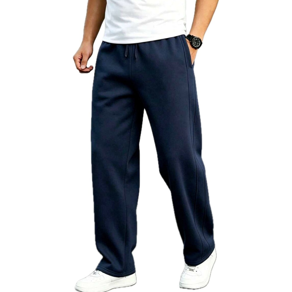 Loose Fit Straight Leg Pants Drawstring Waist Navy 1