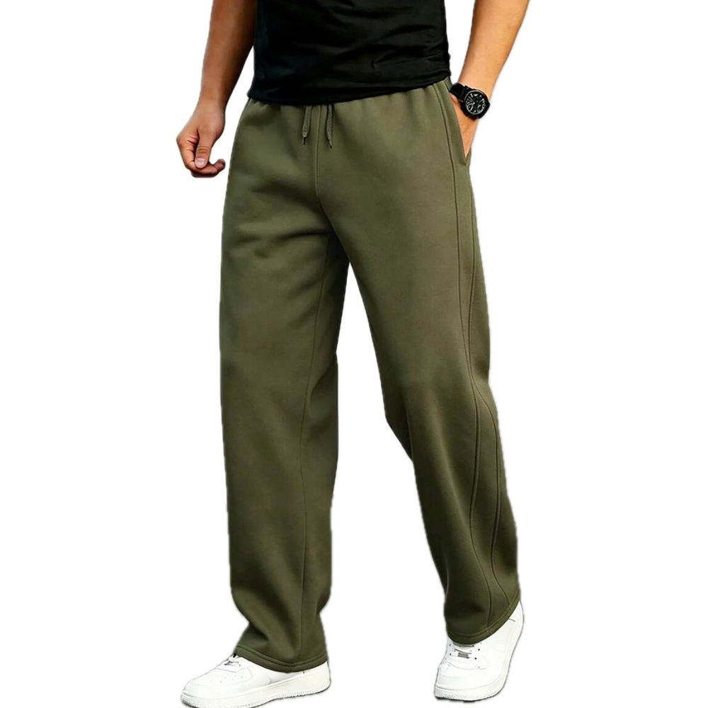 Loose Fit Straight Leg Pants Drawstring Waist Olive 1