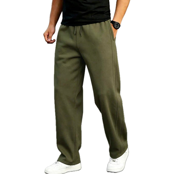 Loose Fit Straight Leg Pants Drawstring Waist Olive 1