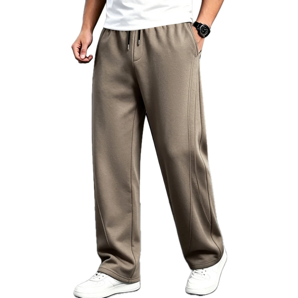 Loose Fit Straight Leg Pants Drawstring Waist Taupe 1