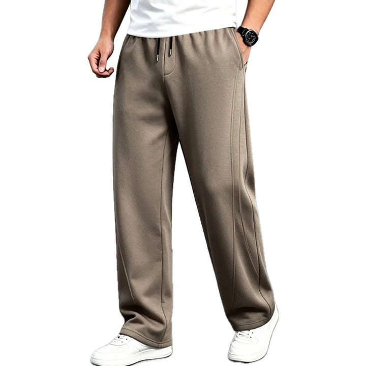 Loose Fit Straight Leg Pants Drawstring Waist Taupe 1
