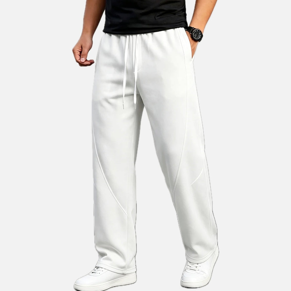 Loose Fit Straight Leg Pants Drawstring Waist White 1