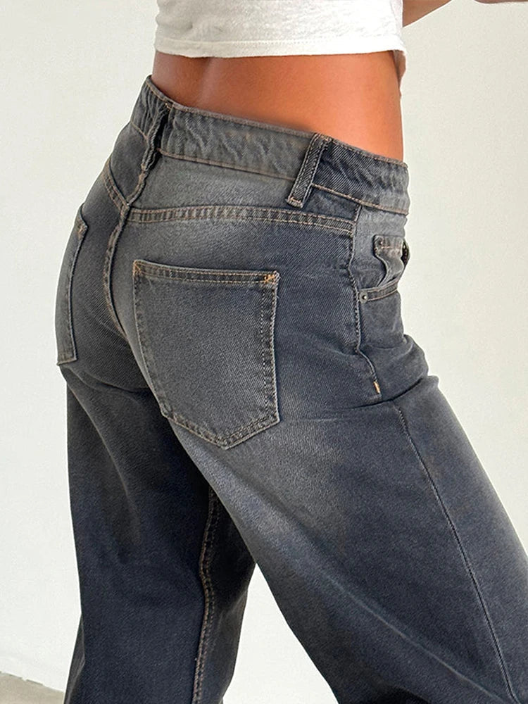 Low Rise Baggy Wide Leg Jeans Gray 2