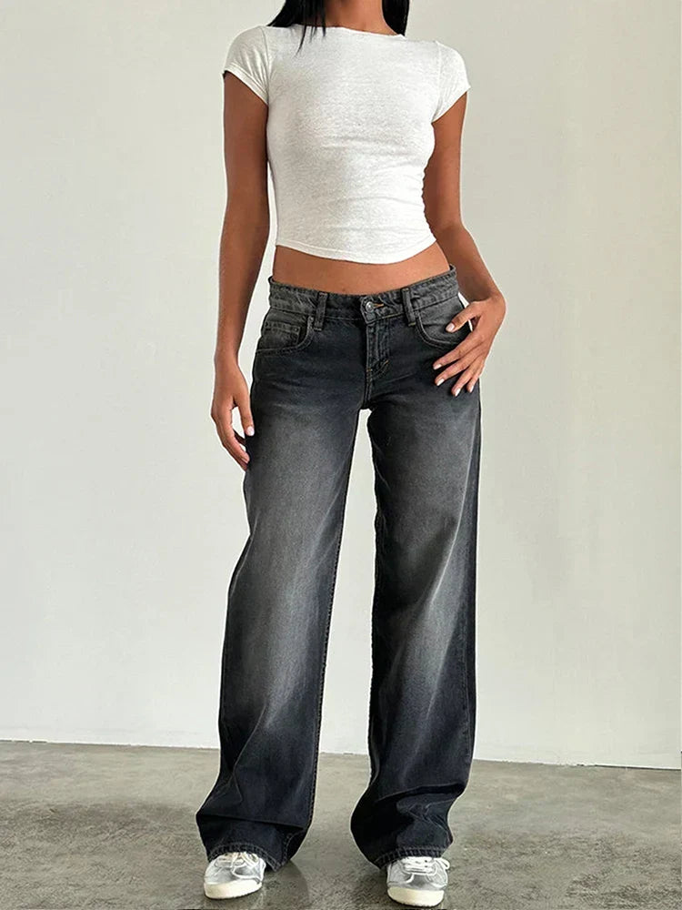 Low Rise Baggy Wide Leg Jeans Gray 4