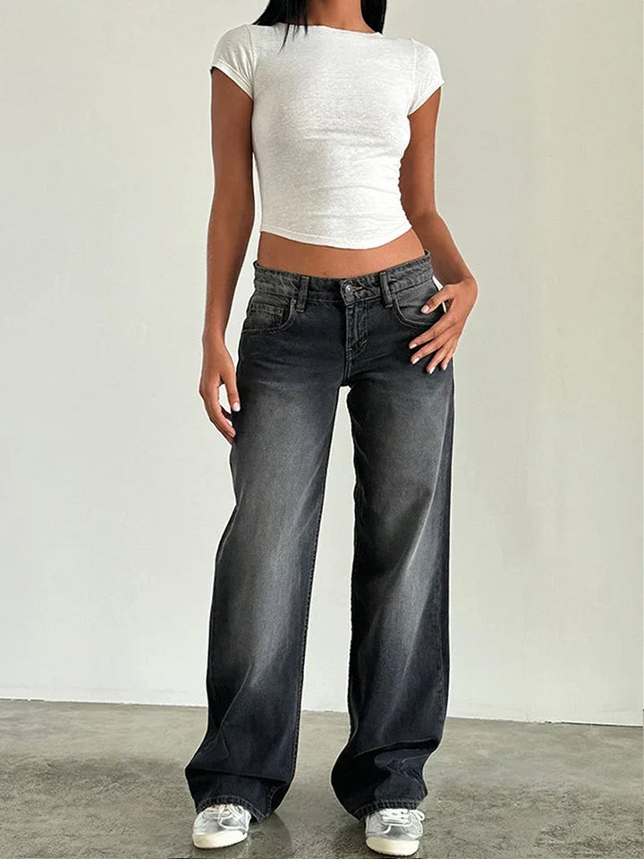 Low Rise Baggy Wide Leg Jeans Gray 4