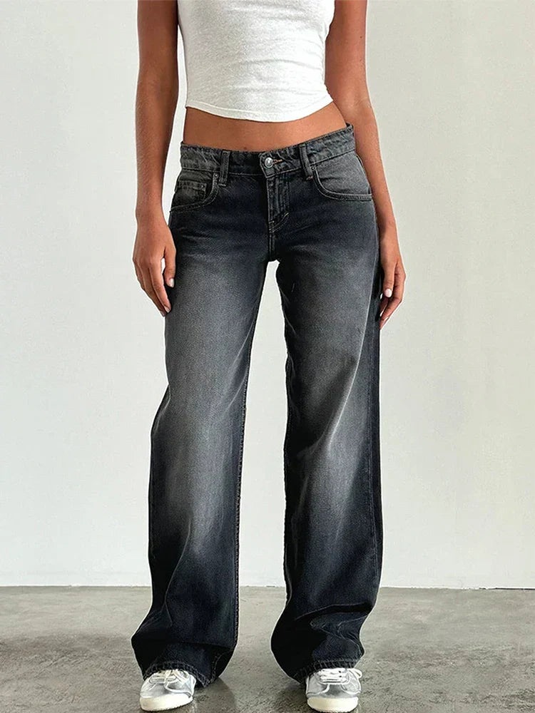 Low Rise Baggy Wide Leg Jeans Gray 6