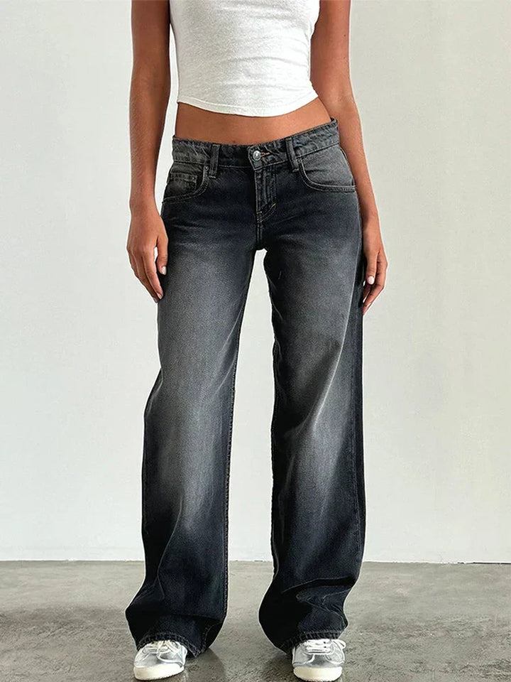 Low Rise Baggy Wide Leg Jeans Gray 6