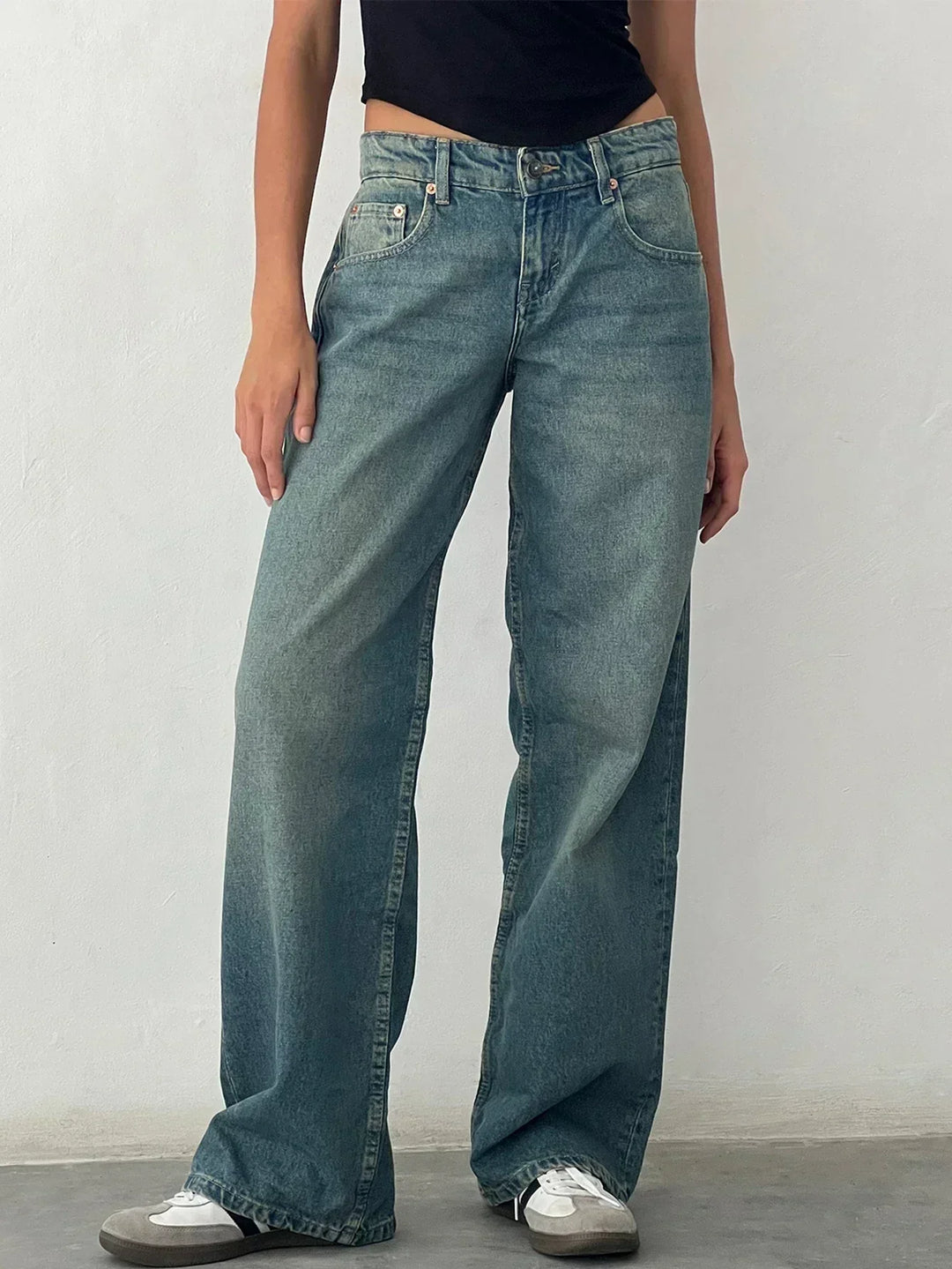 Low Rise Baggy Wide Leg Jeans Mid Blue 1
