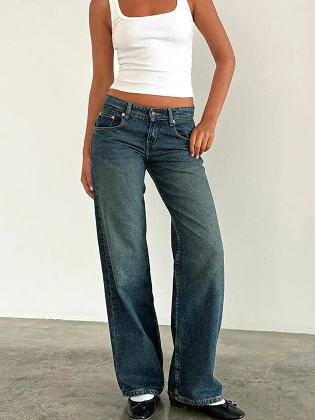 Low Rise Baggy Wide Leg Jeans Washed Blue 1