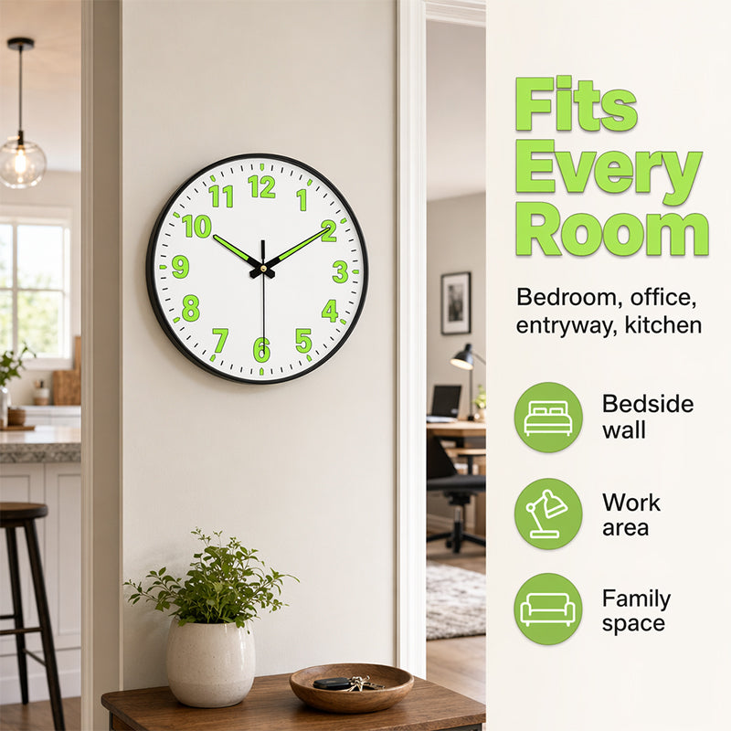 Luminous Wall Clock 8 in Quiet Sweep Movement Set of 2 3