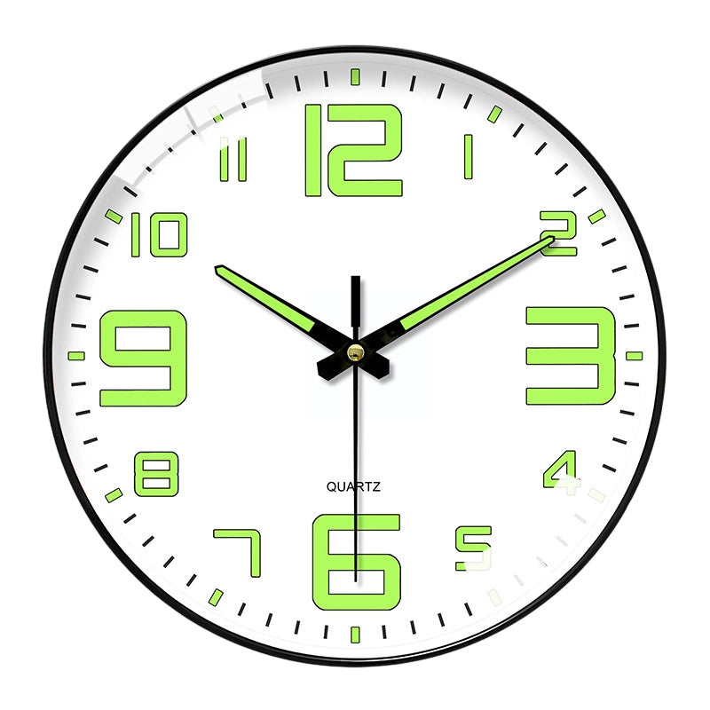 Luminous Wall Clock 8 in Quiet Sweep Movement Set of 2 Bold Numerals Black Frame 1