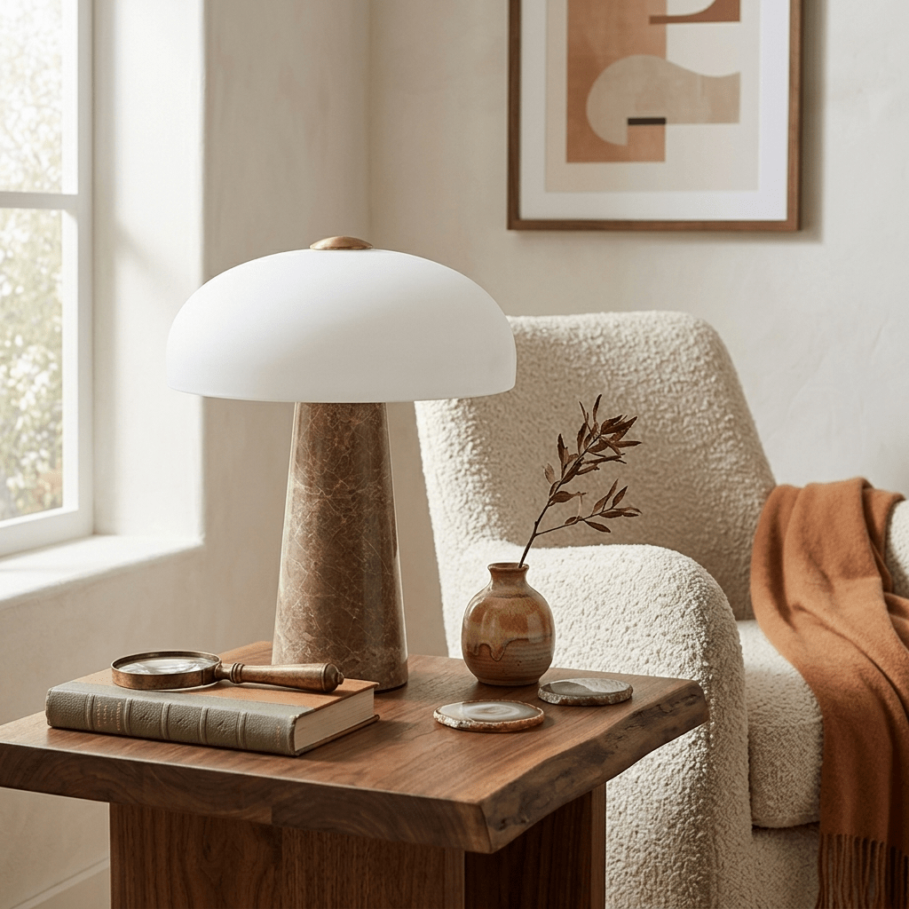 Marble Base Dome Table Lamp White Glass Shade 9.4 in 2