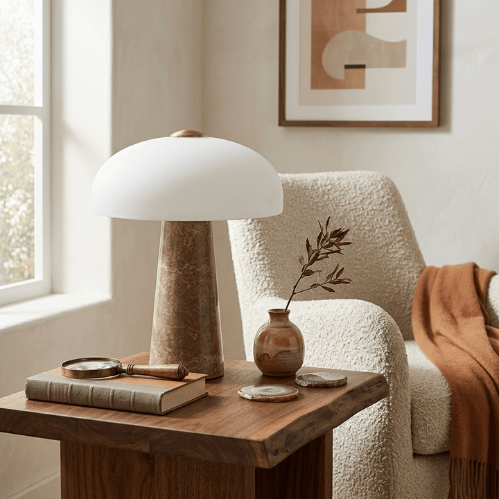 Marble Base Dome Table Lamp White Glass Shade 9.4 in 2