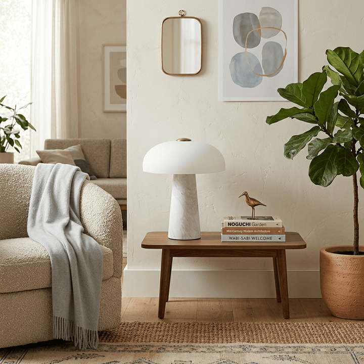 Marble Base Dome Table Lamp White Glass Shade 9.4 in 3