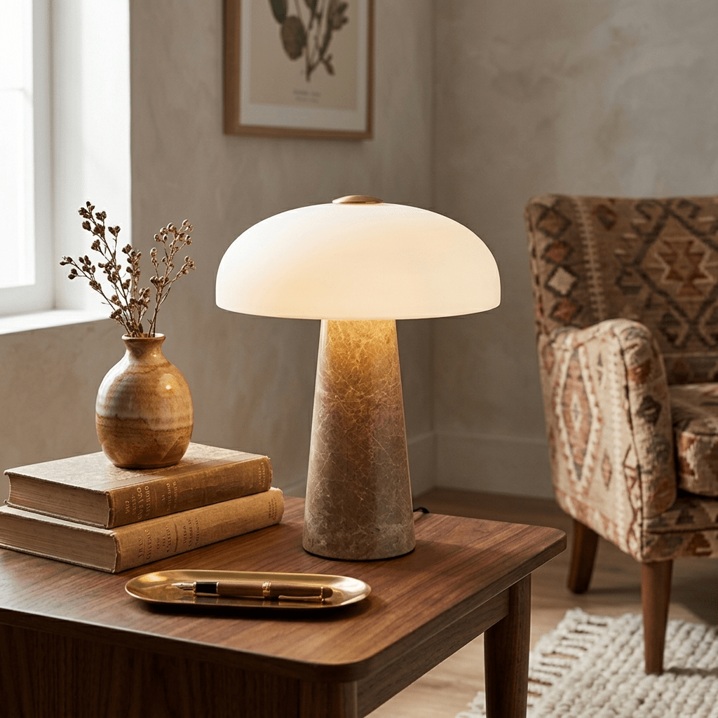 Marble Base Dome Table Lamp White Glass Shade 9.4 in 6