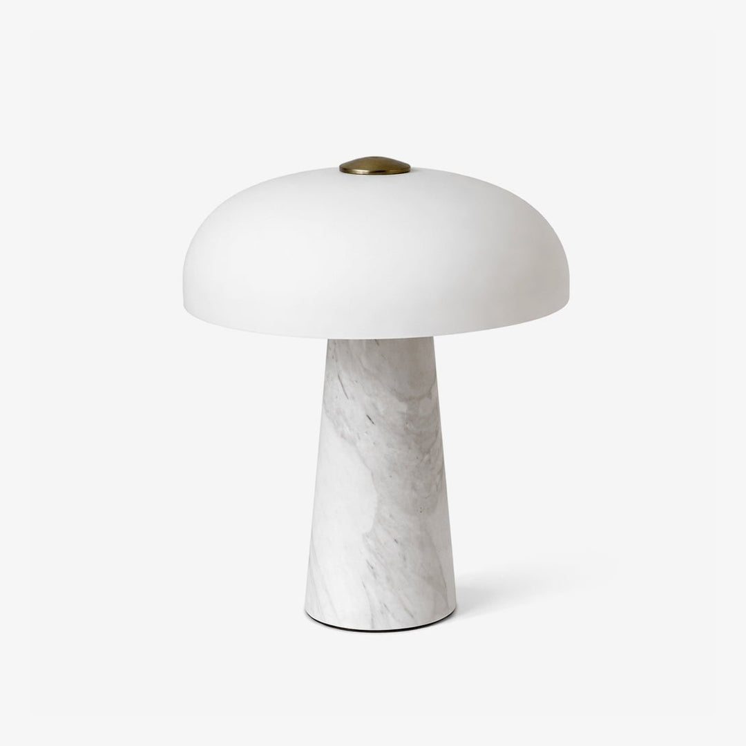 Marble Base Dome Table Lamp White Glass Shade 9.4 in White 1