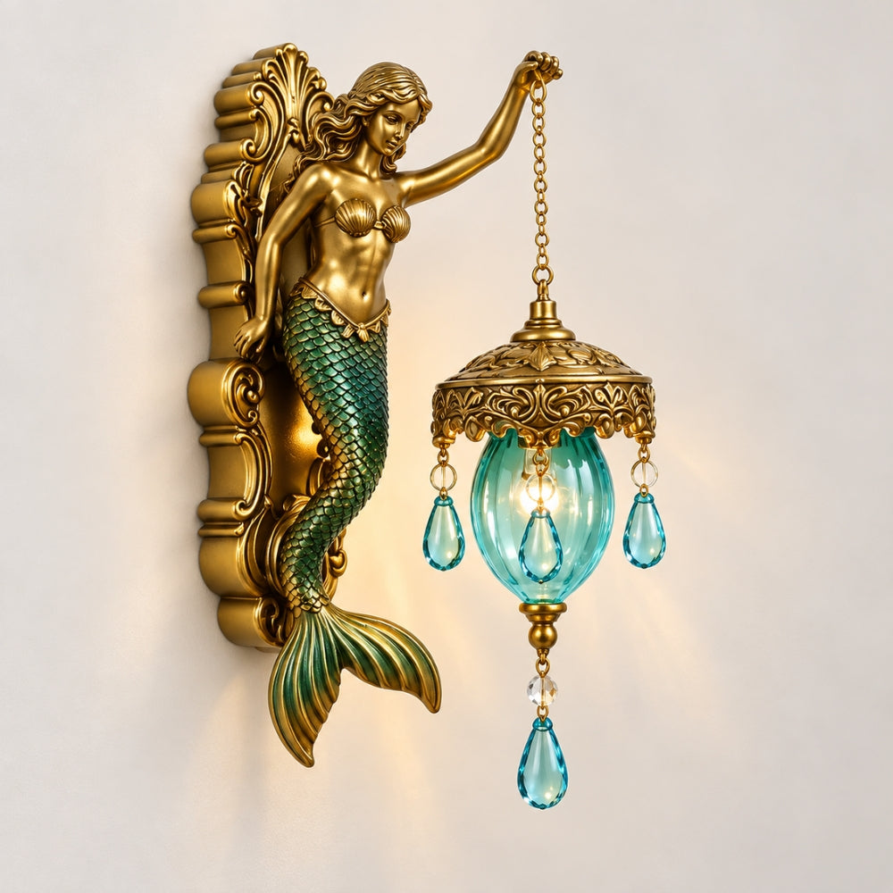 Mermaid Wall Lantern Battery Operated Resin Blue 1