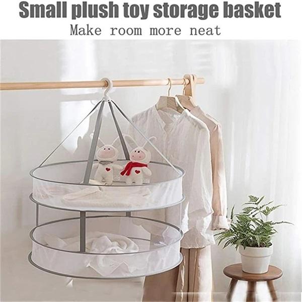 Mesh Drying Basket Hanging 2 Layer Foldable Gray 1