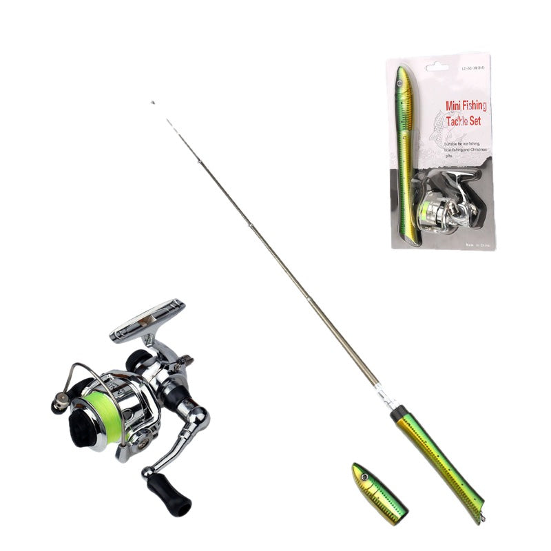 Mini Pocket Fishing Rod and Reel Combo Aluminum Set of 3 on white