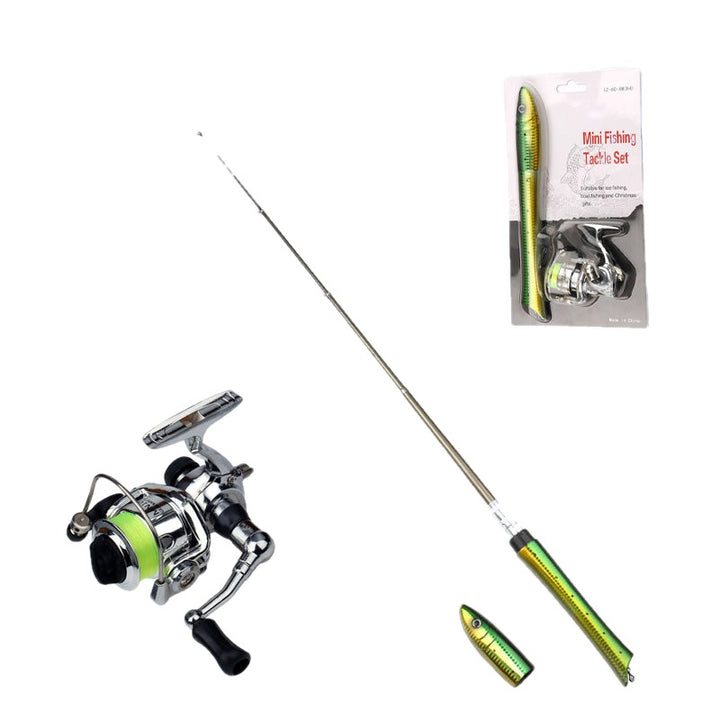 Mini Pocket Fishing Rod and Reel Combo Aluminum Set of 3 on white