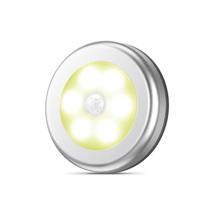 Motion Sensor Night Light Round 3.1 Inch Stick On Set of 2 Silver Rim, Warm Light 1