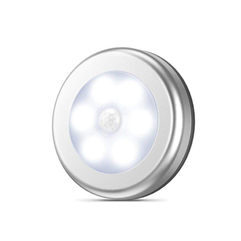 Motion Sensor Night Light Round 3.1 Inch Stick On Set of 2 Silver Rim, White Light 1