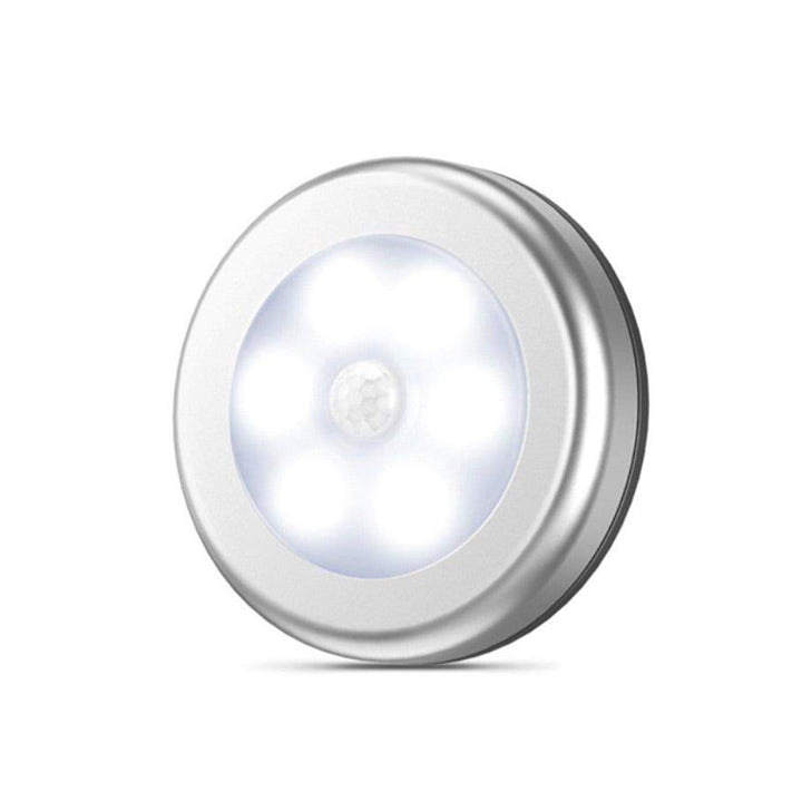 Motion Sensor Night Light Round 3.1 Inch Stick On Set of 2 Silver Rim, White Light 1