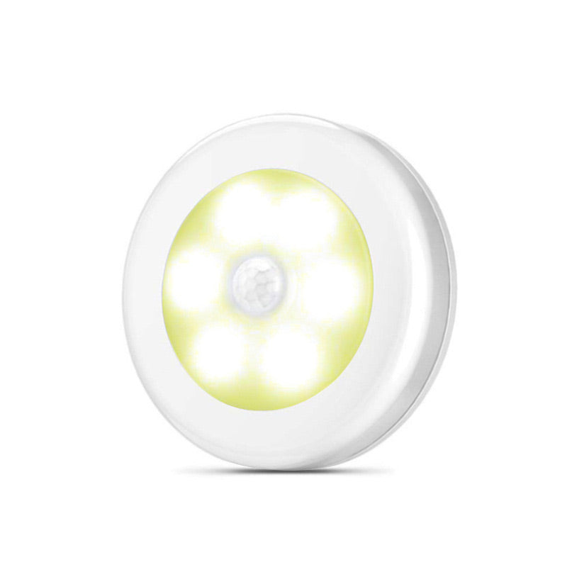 Motion Sensor Night Light Round 3.1 Inch Stick On Set of 2 White Case, Warm Light 1