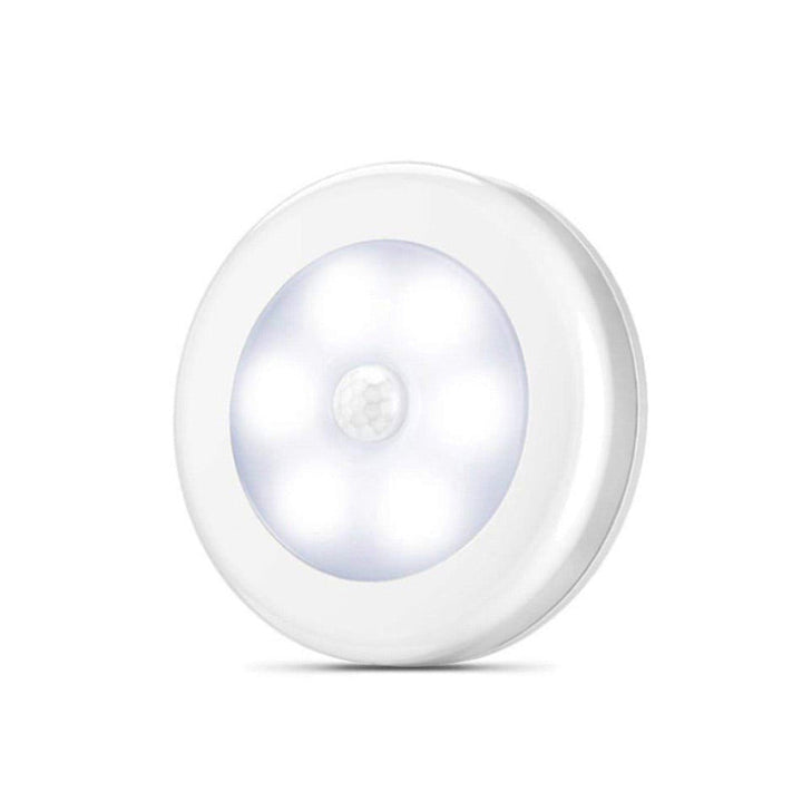 Motion Sensor Night Light Round 3.1 Inch Stick On Set of 2 White Case, White Light 1