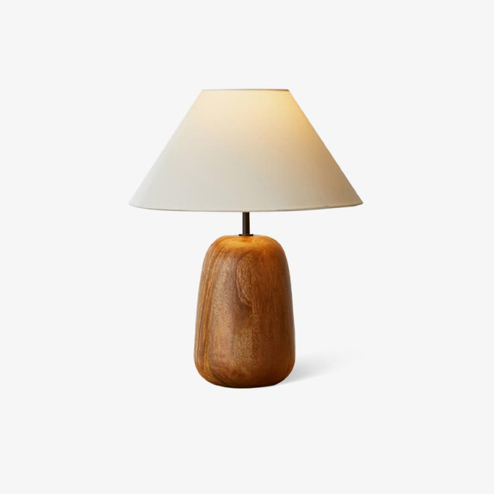 Natural Wood Table Lamp White Fabric Shade 14.9 in Set of 3 1