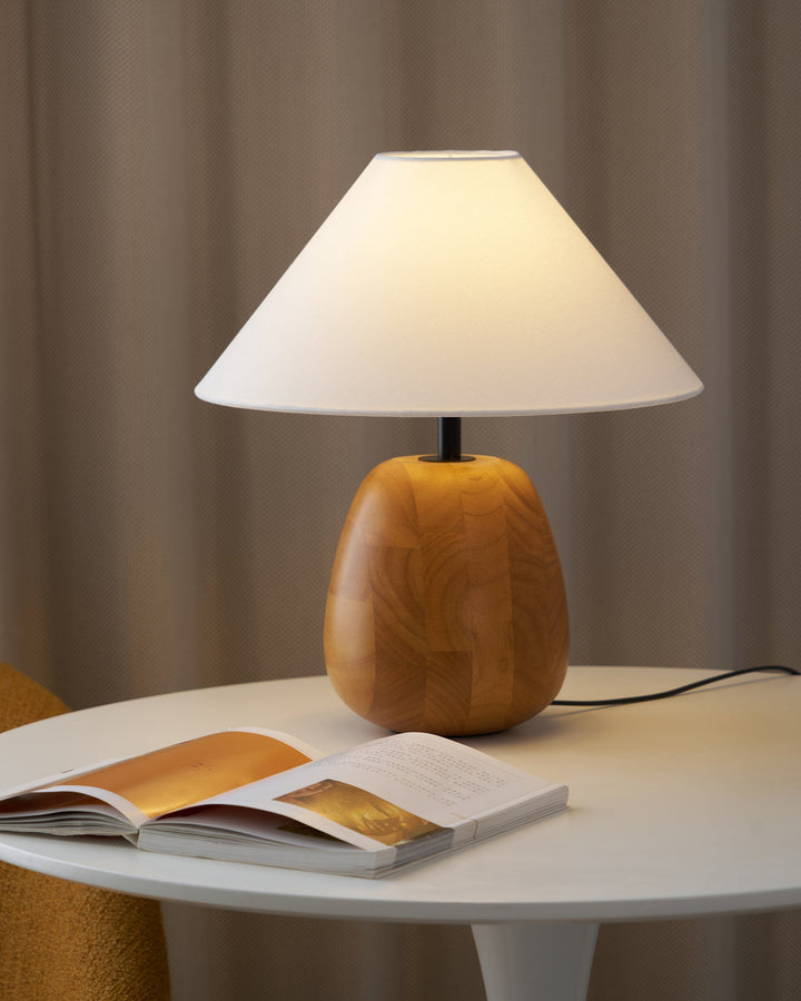 Natural Wood Table Lamp White Fabric Shade 14.9 in Set of 3 4