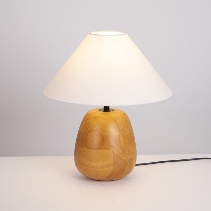 Natural Wood Table Lamp White Fabric Shade 14.9 in Set of 3 5