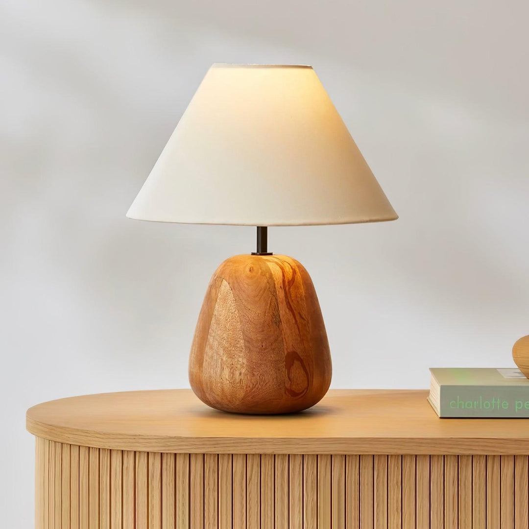 Natural Wood Table Lamp White Fabric Shade 14.9 in Set of 3 6