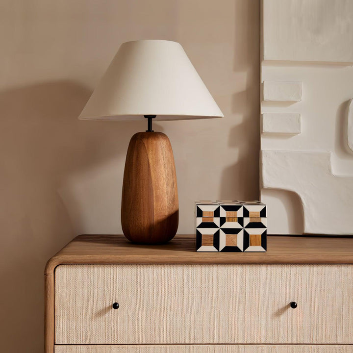 Natural Wood Table Lamp White Fabric Shade 14.9 in Set of 3 7