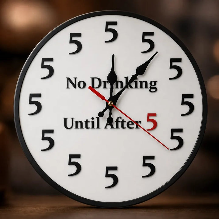 No Drinking Until After 5 Wall Clock Round 12 Inch Silent 1