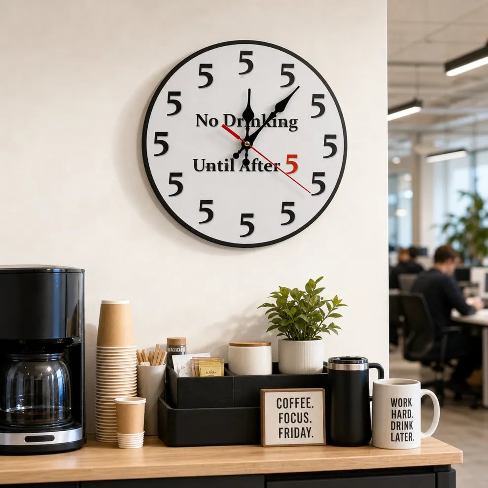 No Drinking Until After 5 Wall Clock Round 12 Inch Silent 2
