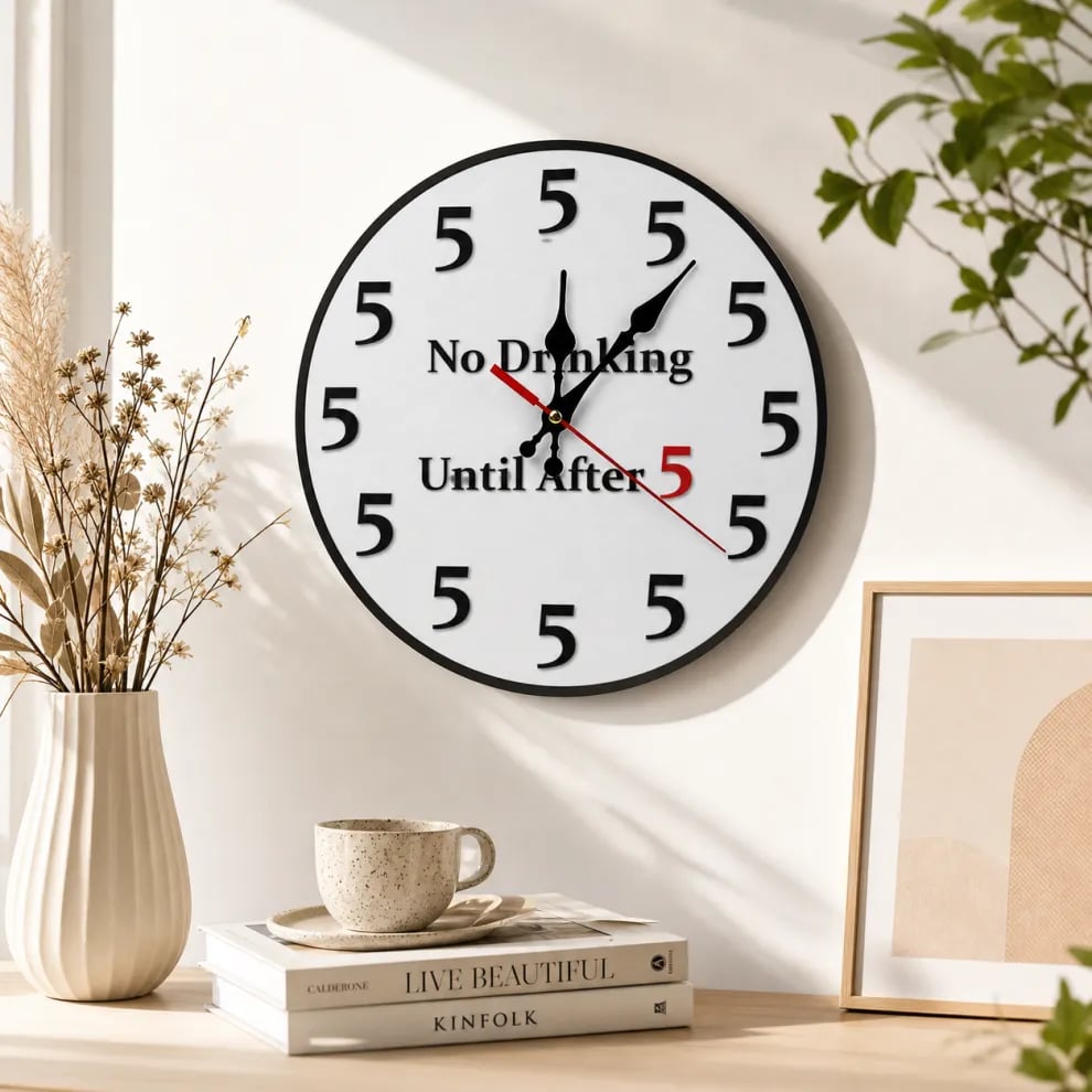 No Drinking Until After 5 Wall Clock Round 12 Inch Silent 3