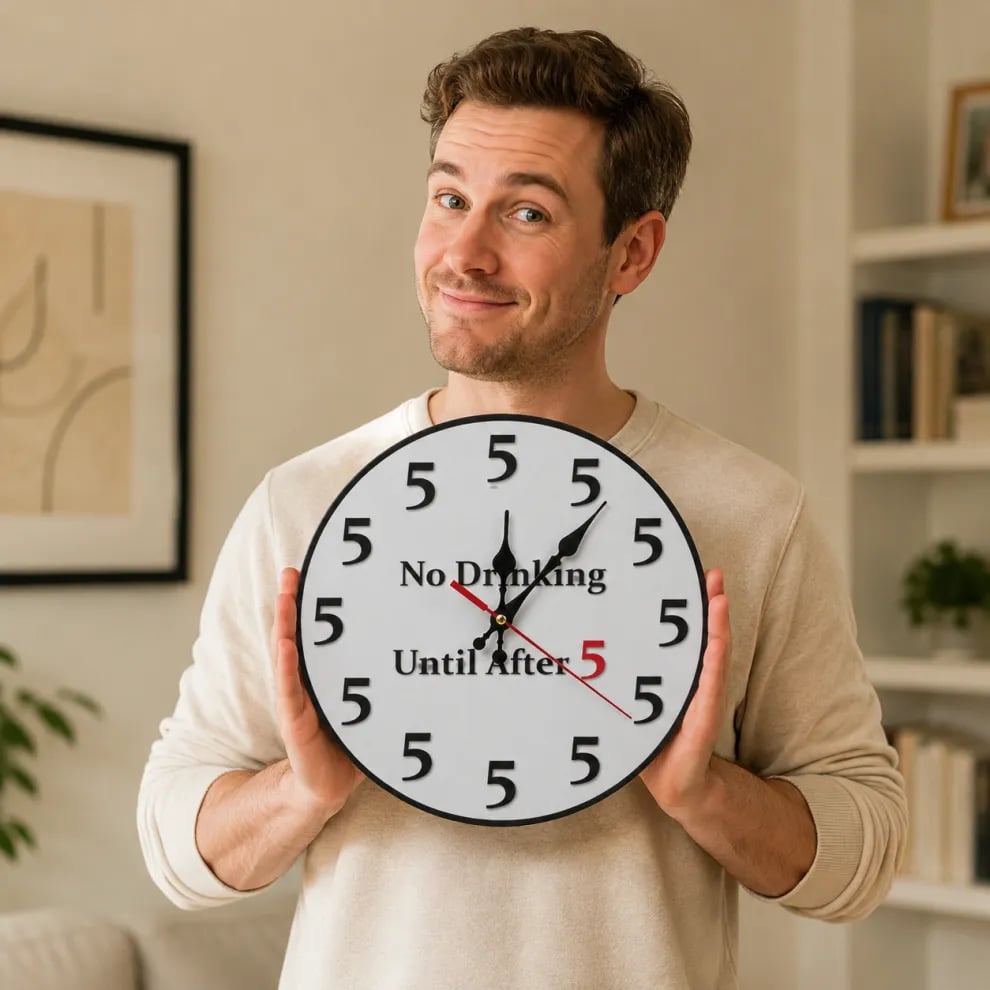 No Drinking Until After 5 Wall Clock Round 12 Inch Silent 5