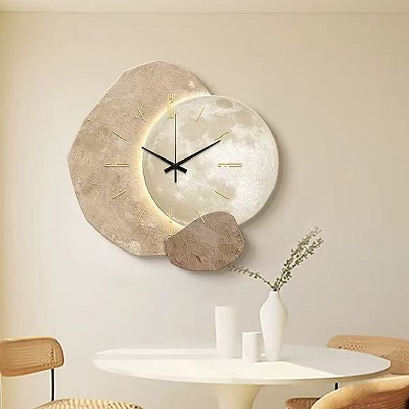 Nordic Stone Wall Clock with Optional USB Backlight Set of 2 Moon 1
