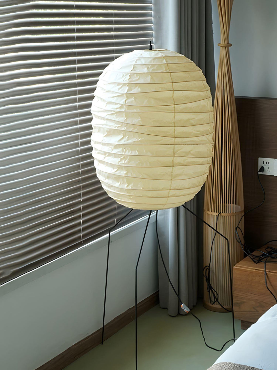 Oval Rice Paper Lantern Floor Lamp Tripod Legs 55.1 in Set of 2 2