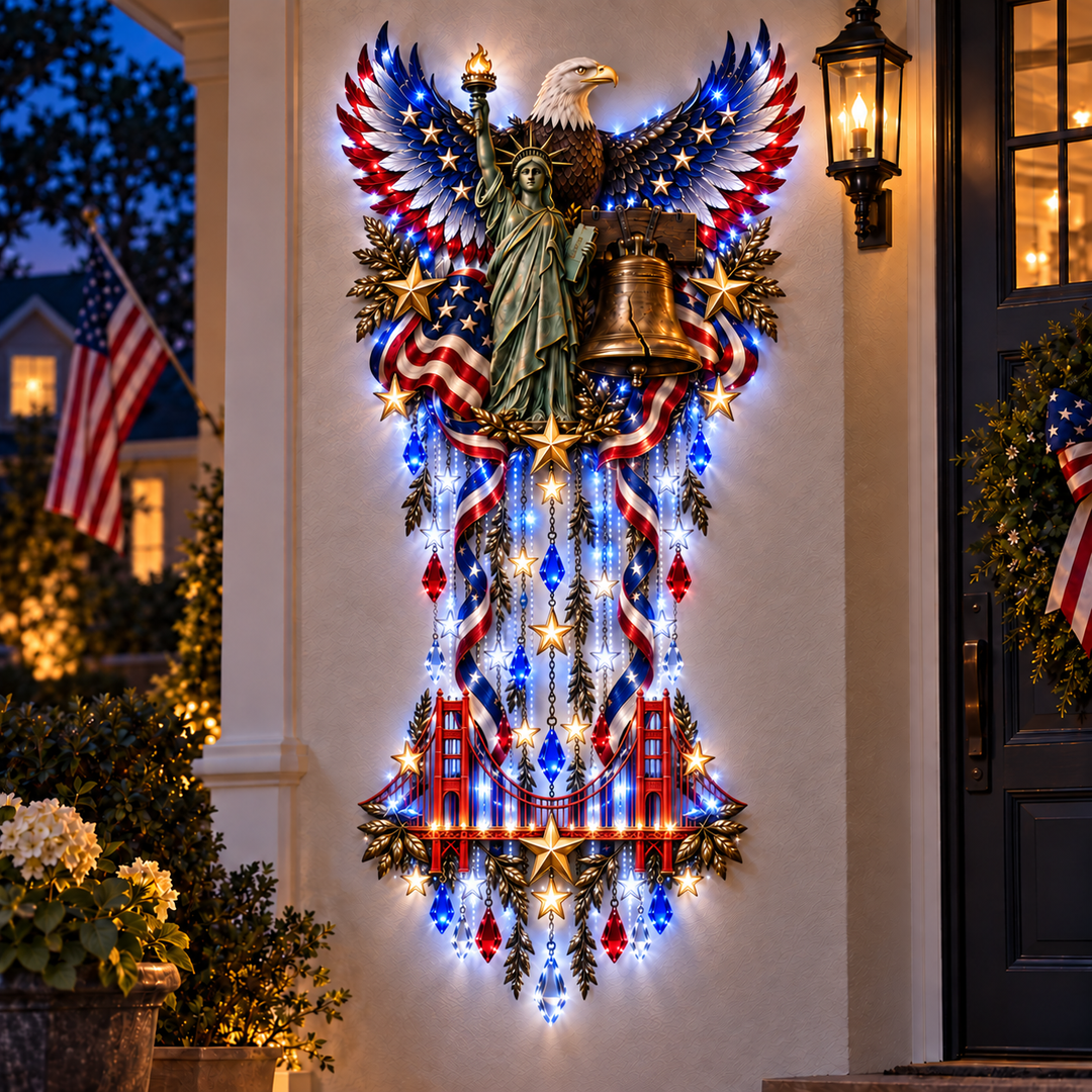 Patriotic LED Wall Light Eagle and Stars Cascade Set of 2 1