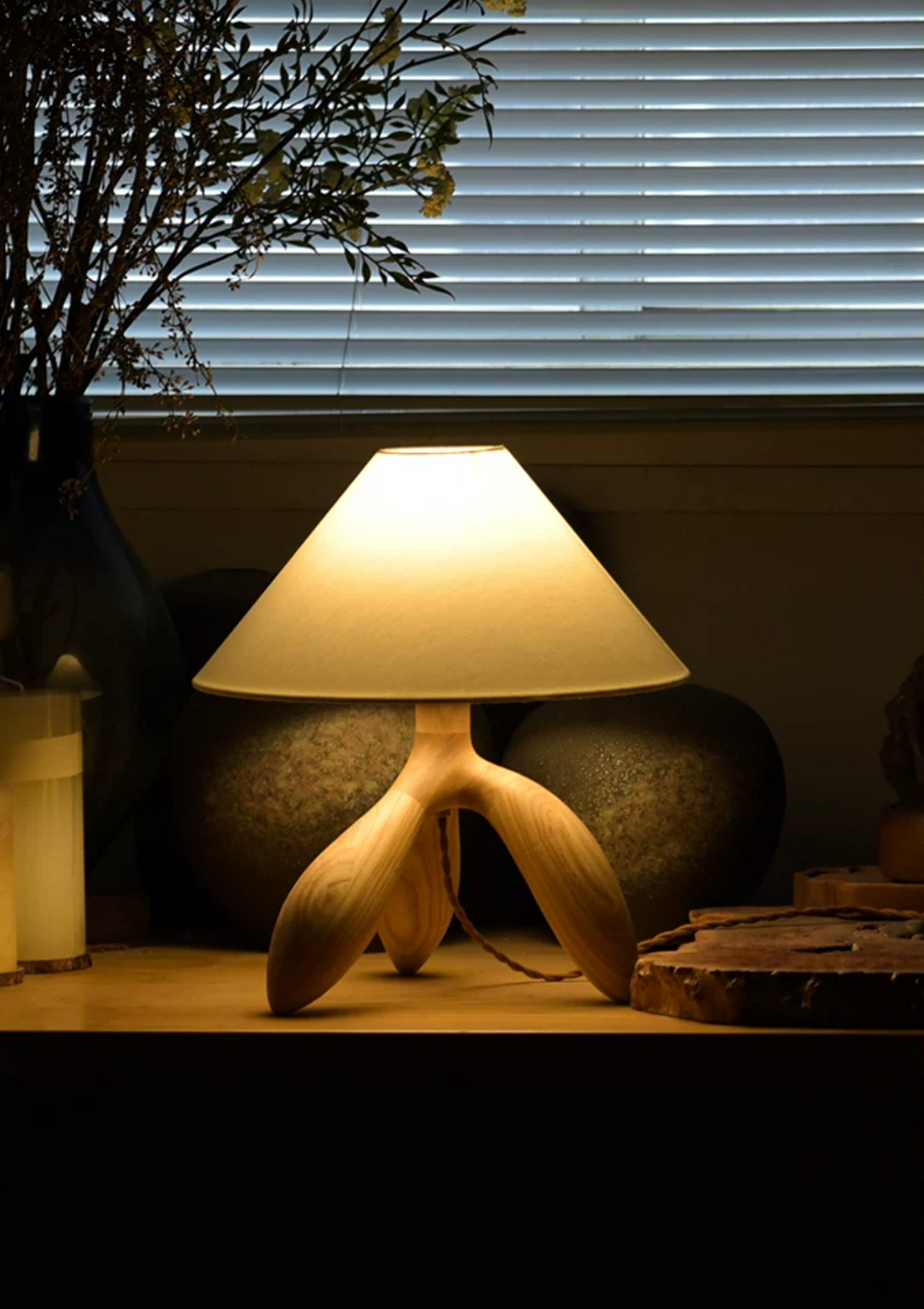 Petal Leg Wood Table Lamp Fabric Empire Shade 15 in Set of 2 3